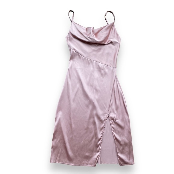New Lyanar Dusty Rose Cowl Neck Sleeveless Satin Midi Dress Size Extra Small - Picture 10 of 16